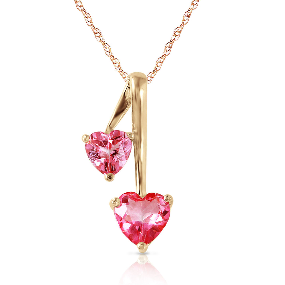 14K.SOLID GOLD HEARTS NECKLACE WITH NATURAL PINK TOPAZ (Yellow Gold)